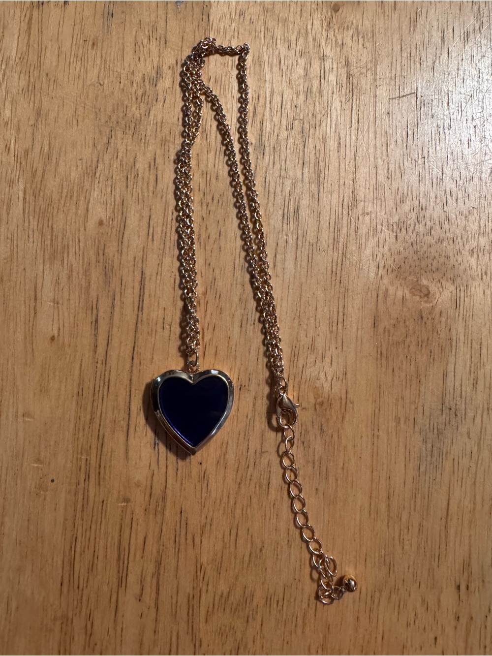 Gold Tone Blue Heart Locket Necklace